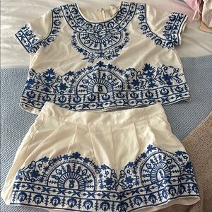Alythea White and Blue Embroidered Set